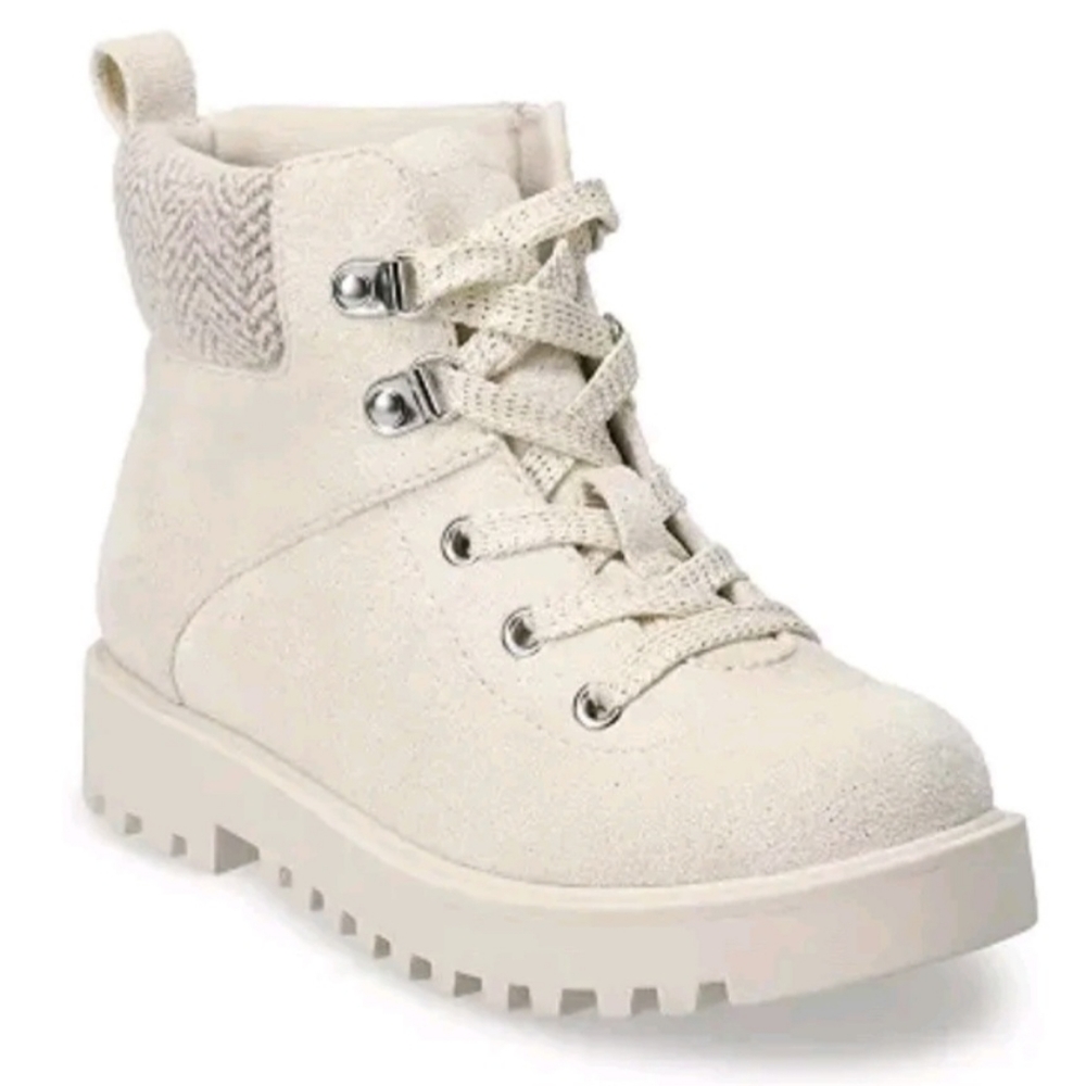 🥾 New SO Muscovy Girls Cream Sparkle Faux Suede Lace Up Ankle Boots Size 3